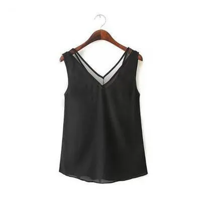 Women Tank Top Black /White Chiffon Tops Casual Woman Sleeveless Blouse