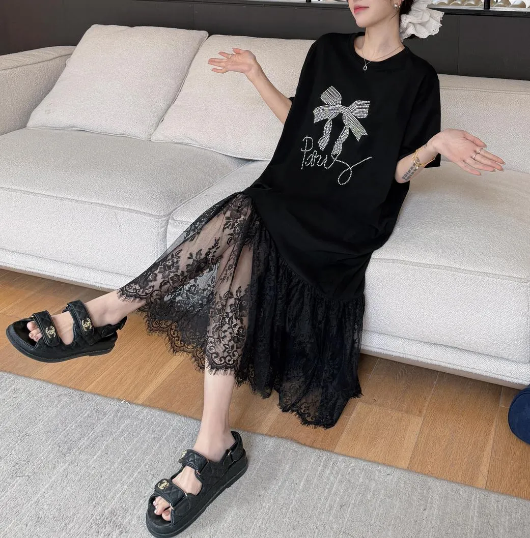 Women's Loose-Fit T-Shirt Dress with Pattern Print and Patchwork Design
