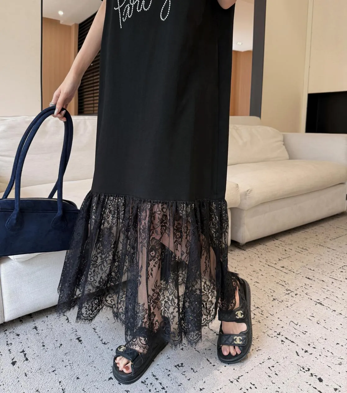 Women's Loose-Fit T-Shirt Dress with Pattern Print and Patchwork Design