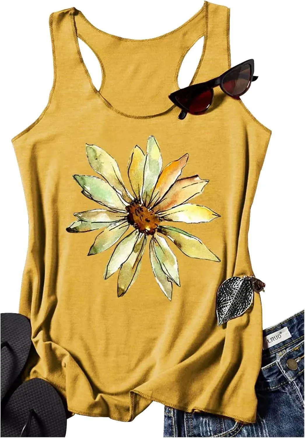 Womens Mandala Vintage Graphic Racerback Tank Tops Summer Casual Loose O-Neck Tanks Vest Vacation Classic-Fit Shirt Cami