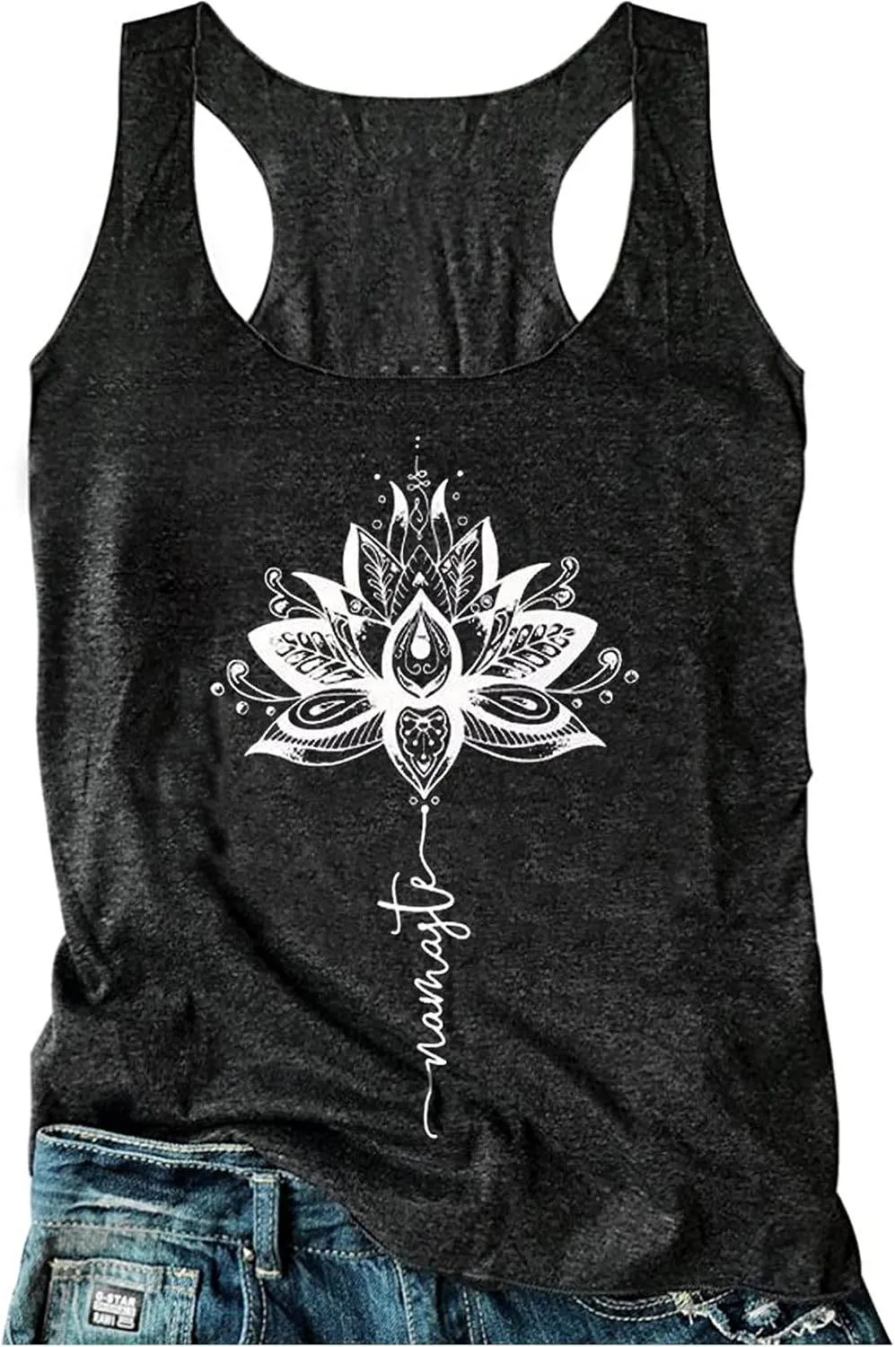 Womens Mandala Vintage Graphic Racerback Tank Tops Summer Casual Loose O-Neck Tanks Vest Vacation Classic-Fit Shirt Cami