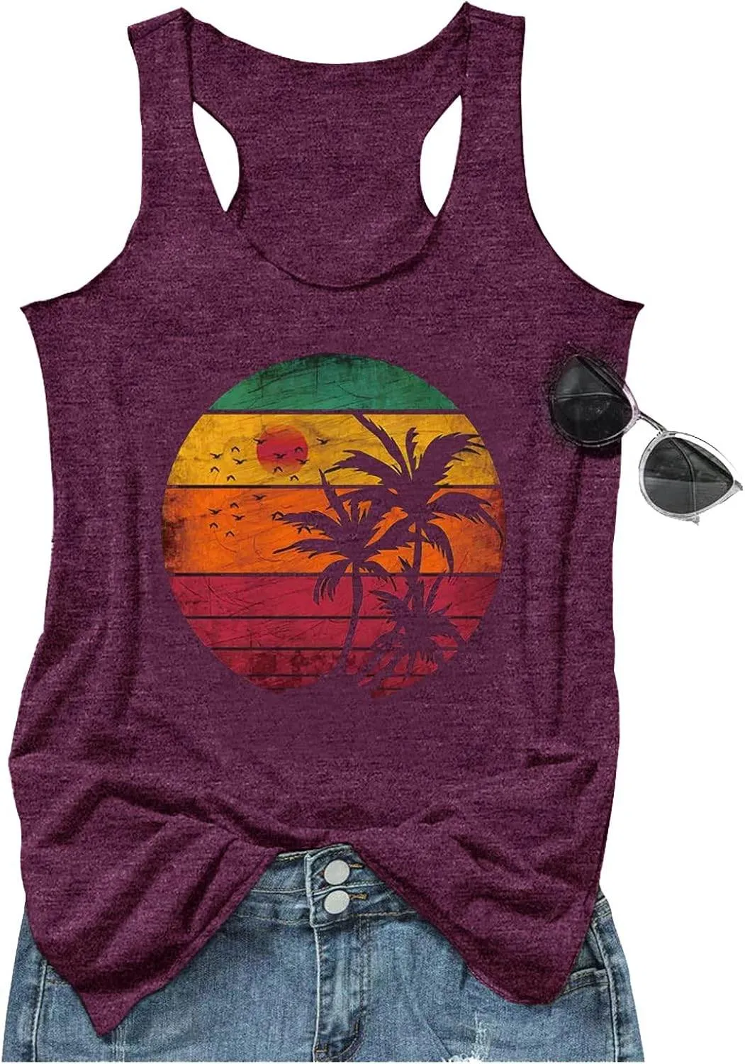 Womens Mandala Vintage Graphic Racerback Tank Tops Summer Casual Loose O-Neck Tanks Vest Vacation Classic-Fit Shirt Cami