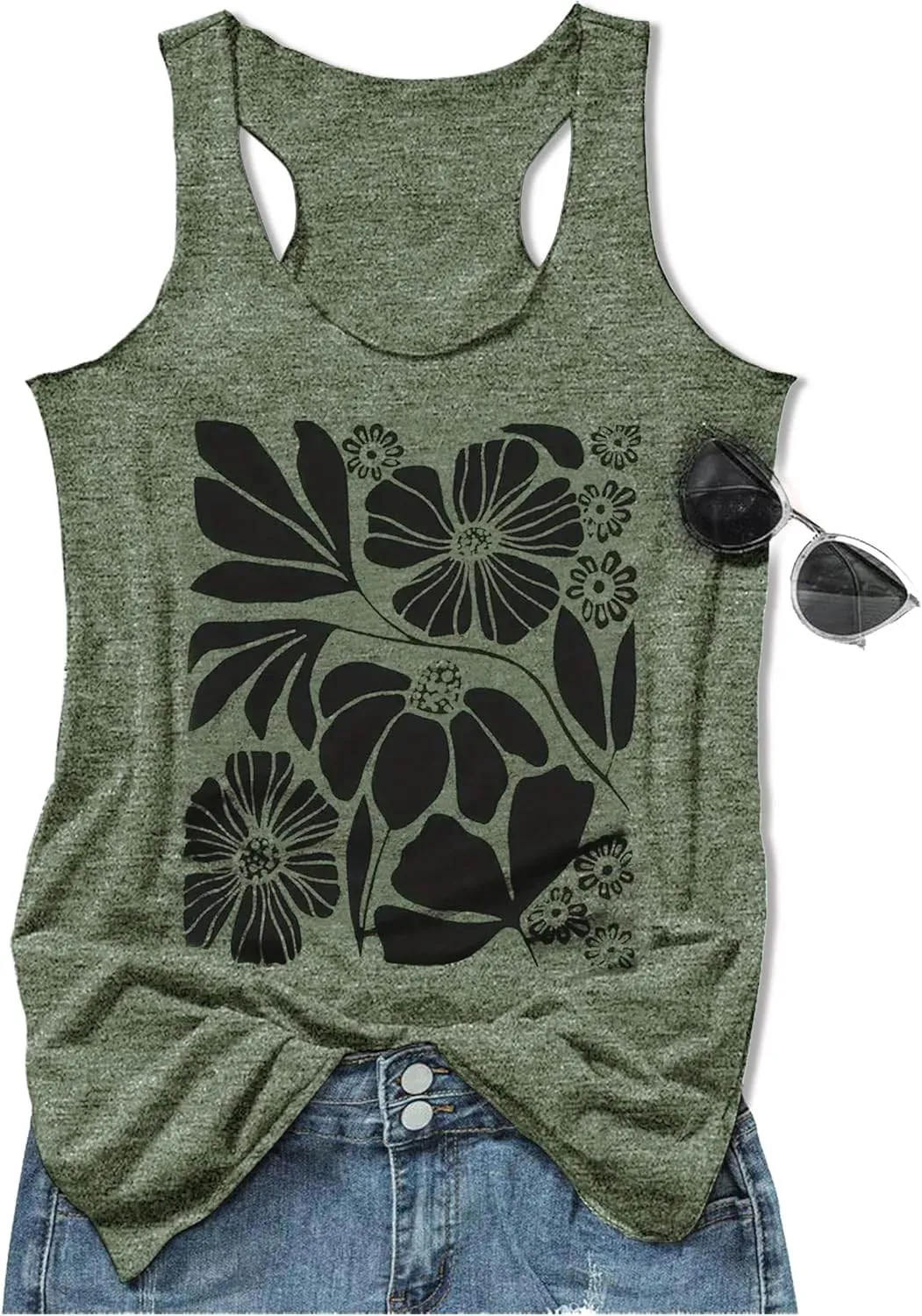Womens Mandala Vintage Graphic Racerback Tank Tops Summer Casual Loose O-Neck Tanks Vest Vacation Classic-Fit Shirt Cami