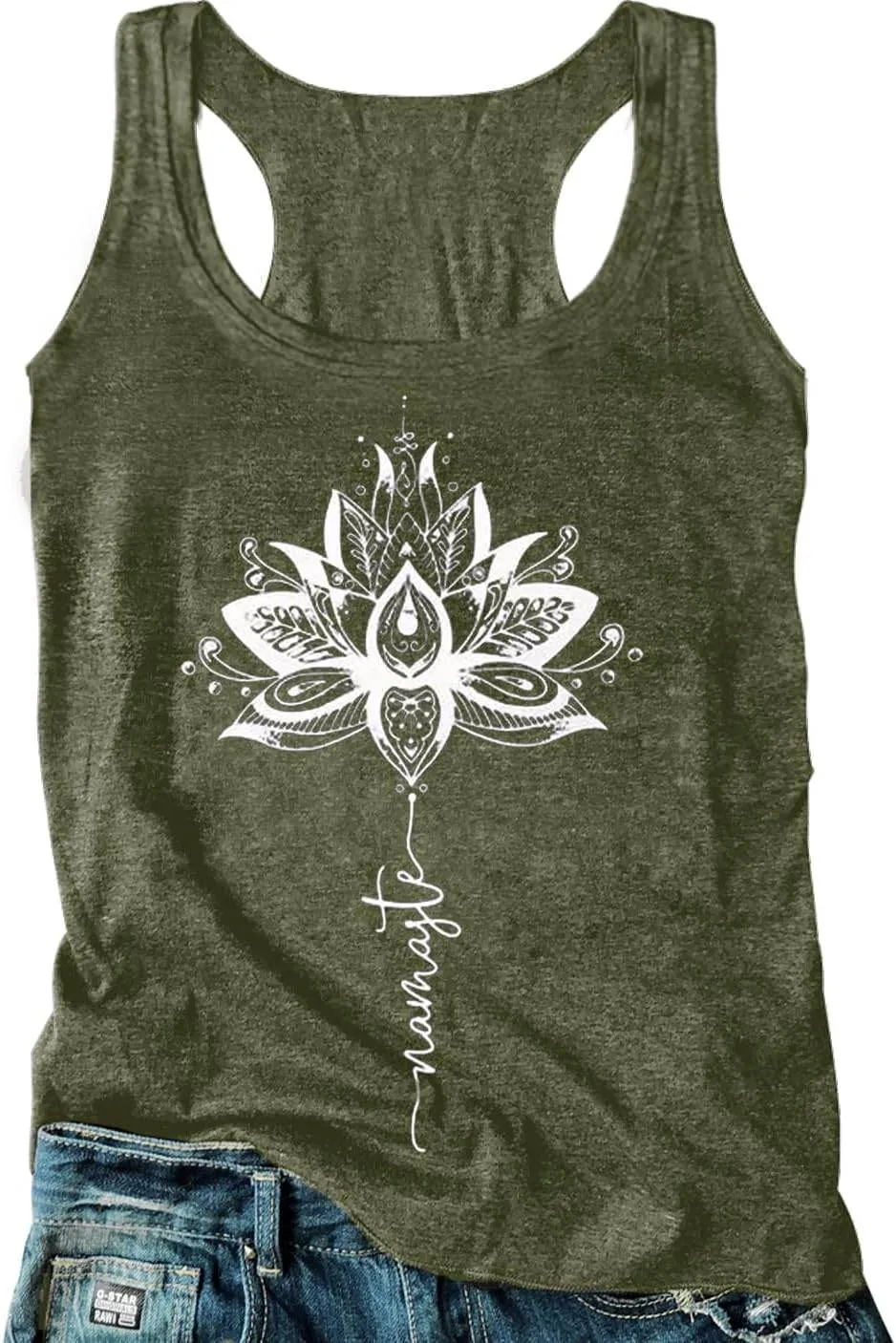 Womens Mandala Vintage Graphic Racerback Tank Tops Summer Casual Loose O-Neck Tanks Vest Vacation Classic-Fit Shirt Cami