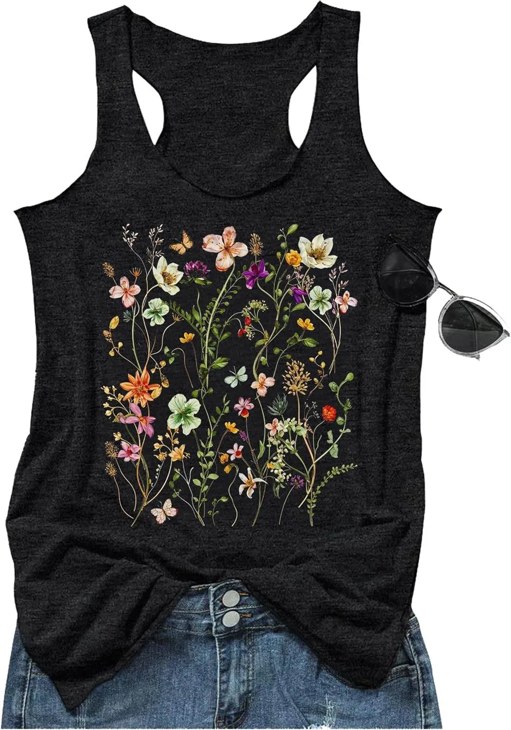 Womens Mandala Vintage Graphic Racerback Tank Tops Summer Casual Loose O-Neck Tanks Vest Vacation Classic-Fit Shirt Cami