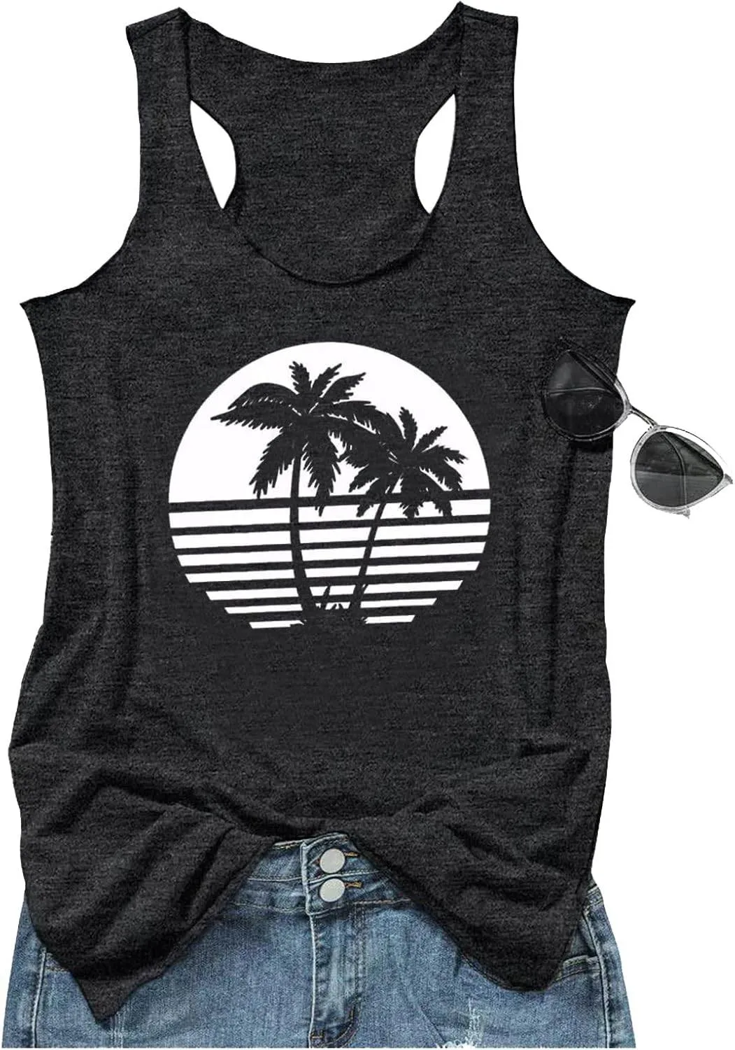 Womens Mandala Vintage Graphic Racerback Tank Tops Summer Casual Loose O-Neck Tanks Vest Vacation Classic-Fit Shirt Cami