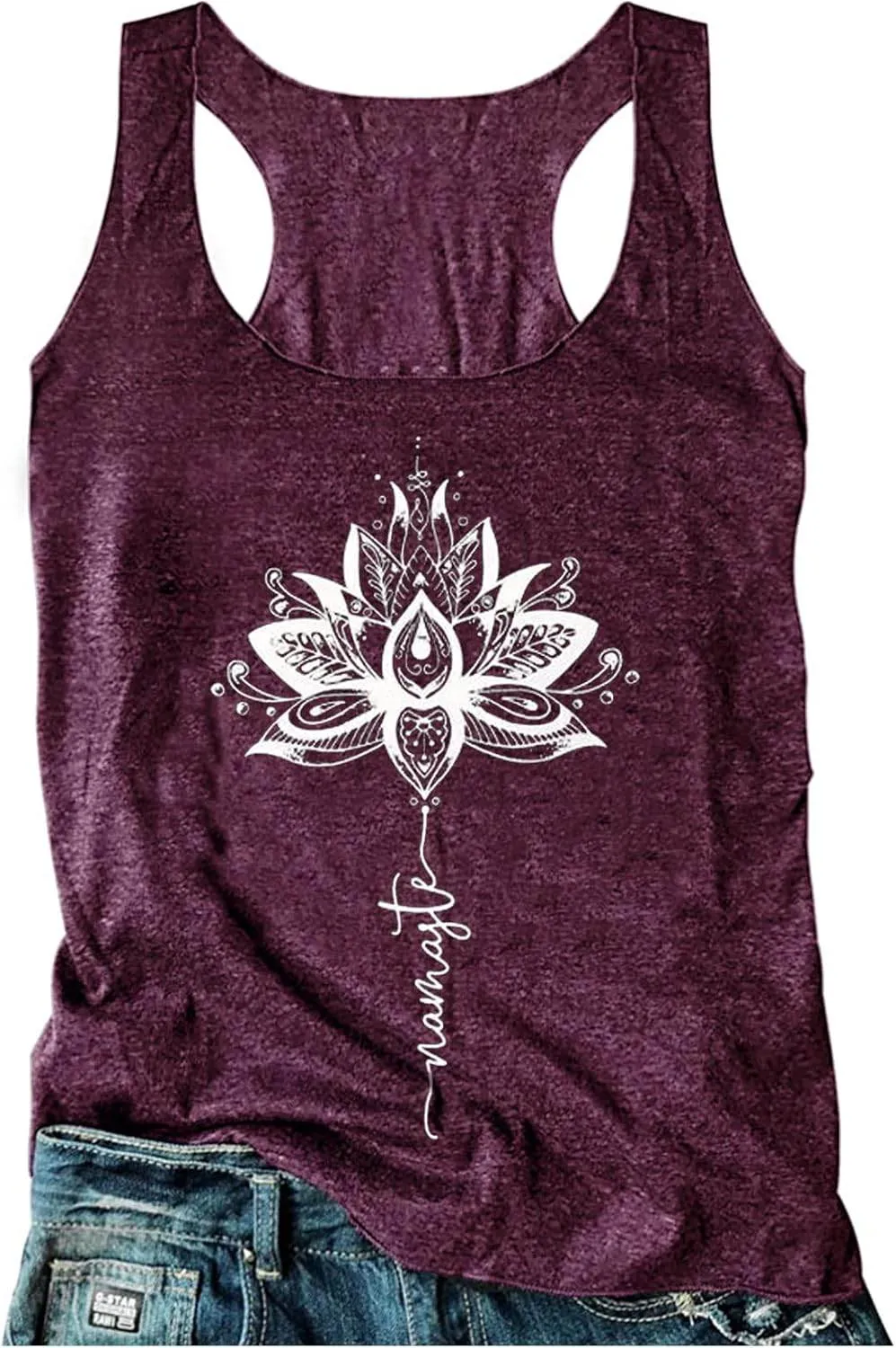 Womens Mandala Vintage Graphic Racerback Tank Tops Summer Casual Loose O-Neck Tanks Vest Vacation Classic-Fit Shirt Cami