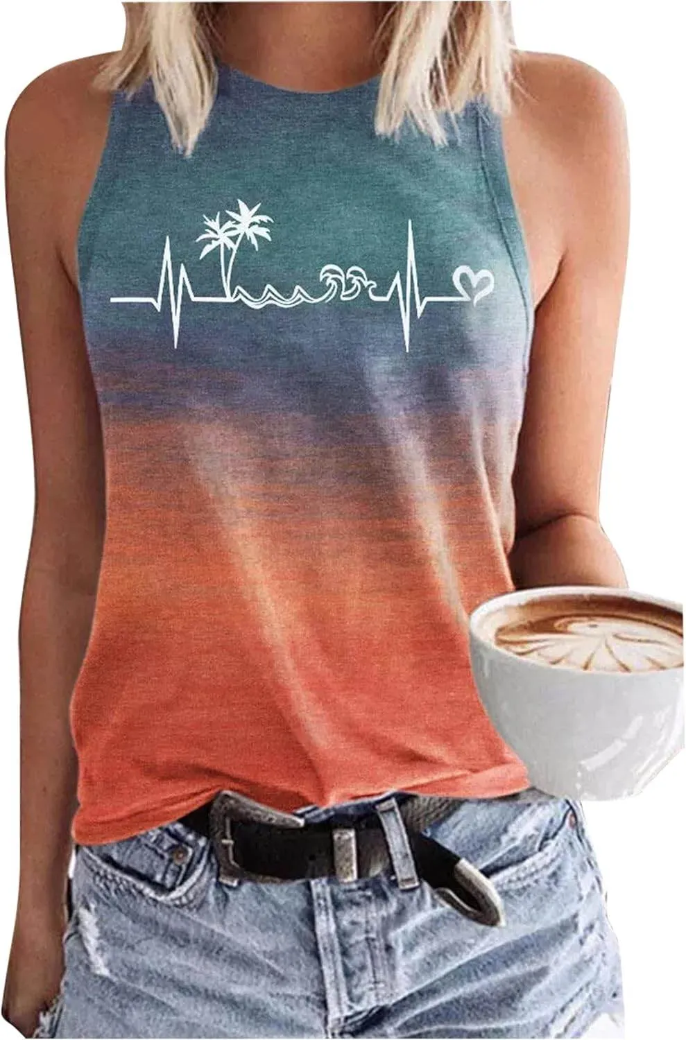 Womens Mandala Vintage Graphic Racerback Tank Tops Summer Casual Loose O-Neck Tanks Vest Vacation Classic-Fit Shirt Cami