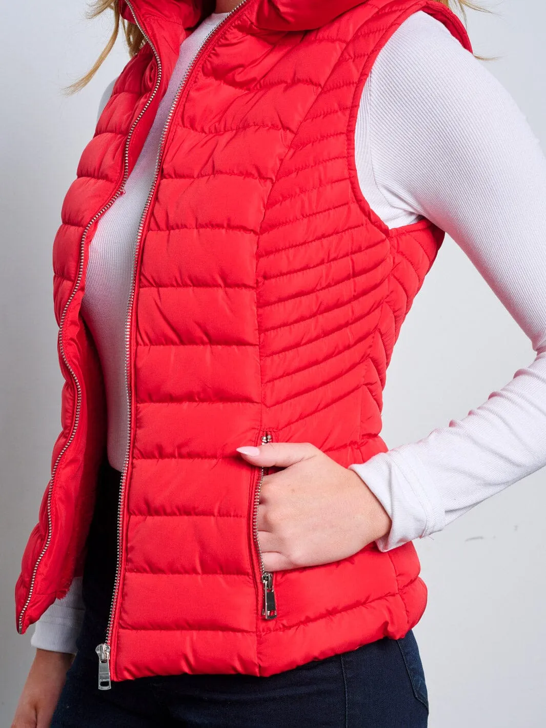 WOMEN'S SLEEVELESS ZIP UP POCKETS PUFFER VEST