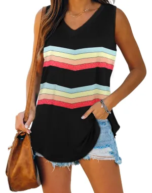 Womens Summer Tops V Neck Basic Soft Flowy Comfy Casual Tank Tops Rainbow