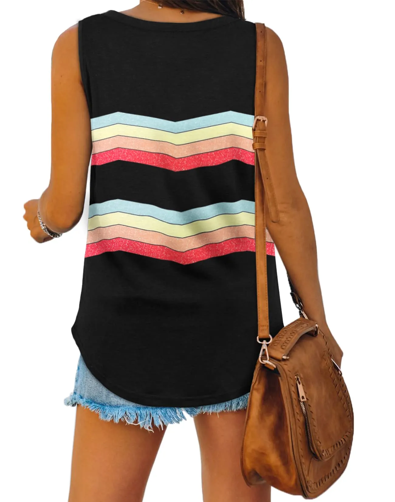 Womens Summer Tops V Neck Basic Soft Flowy Comfy Casual Tank Tops Rainbow