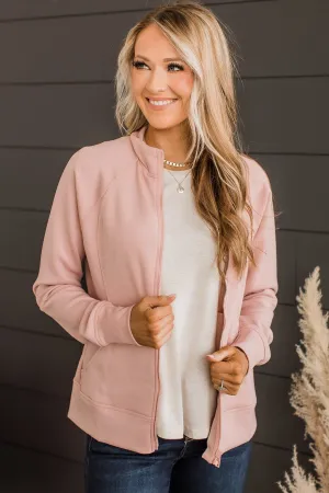 Work In Progress Zip Up Athleisure Jacket- Light Pink