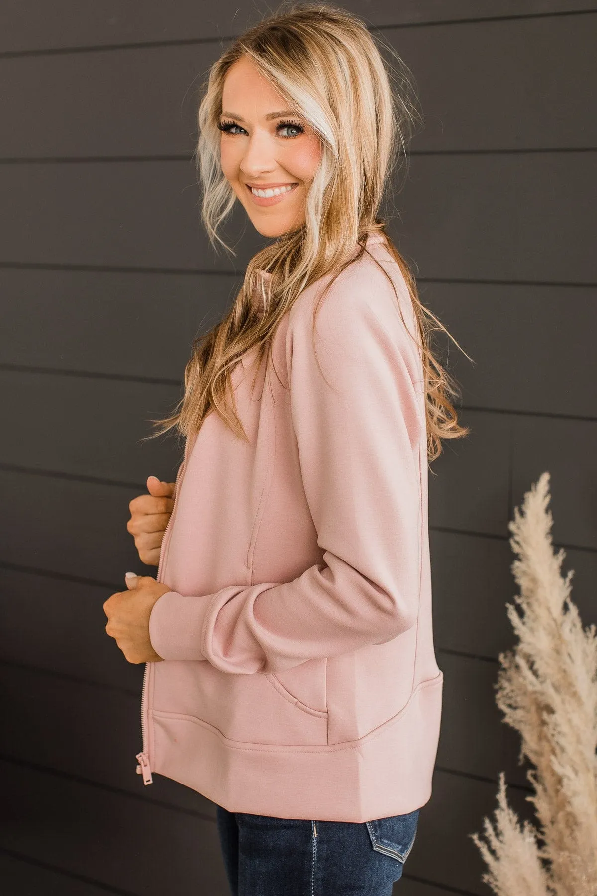 Work In Progress Zip Up Athleisure Jacket- Light Pink