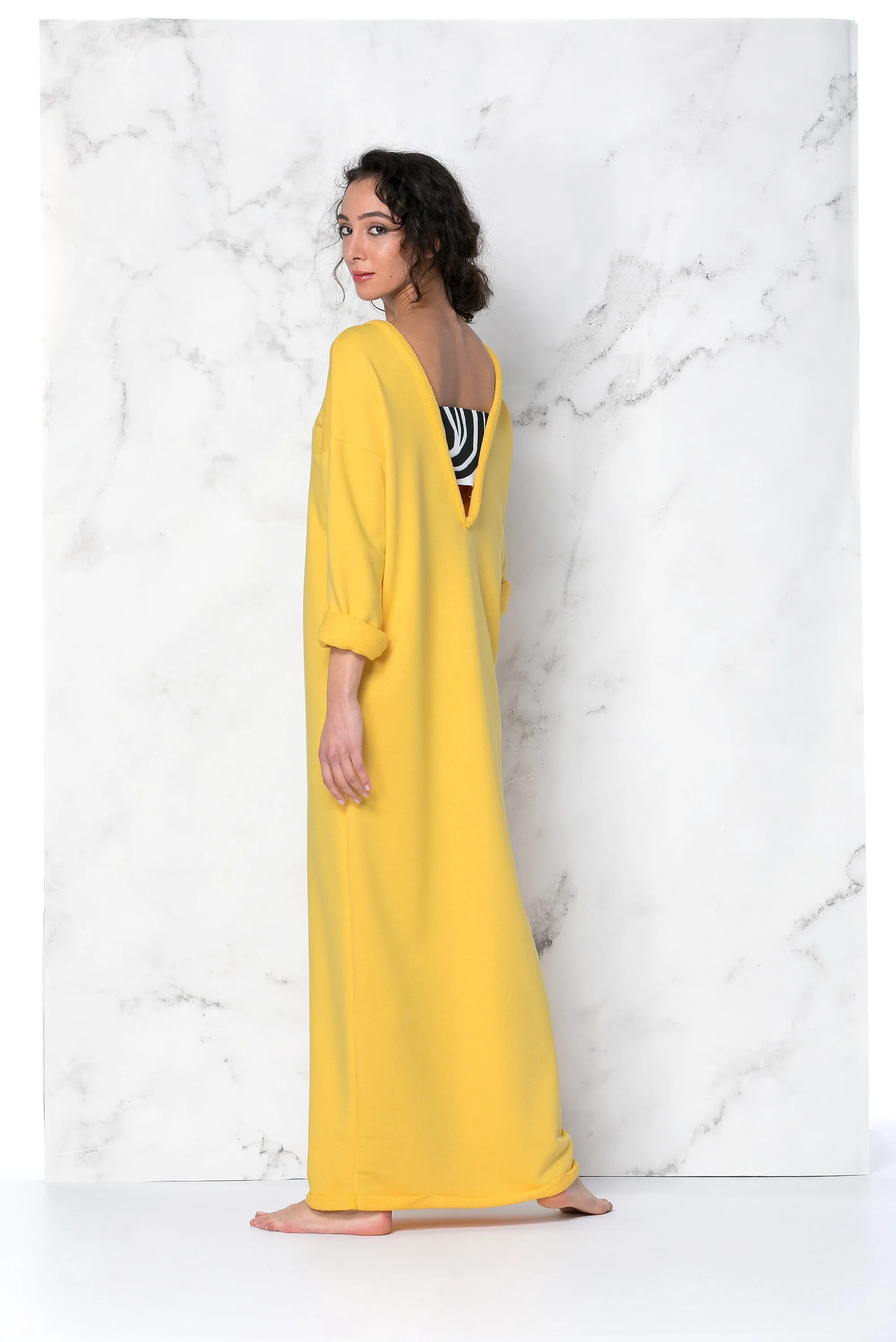 Yellow Dress, Yellow Kaftan, Yellow Maxi Dress, Backless Caftan Dress, Loungewear Dress, Cut Out Dress, Avant Garde Dress, Extravagant Dress