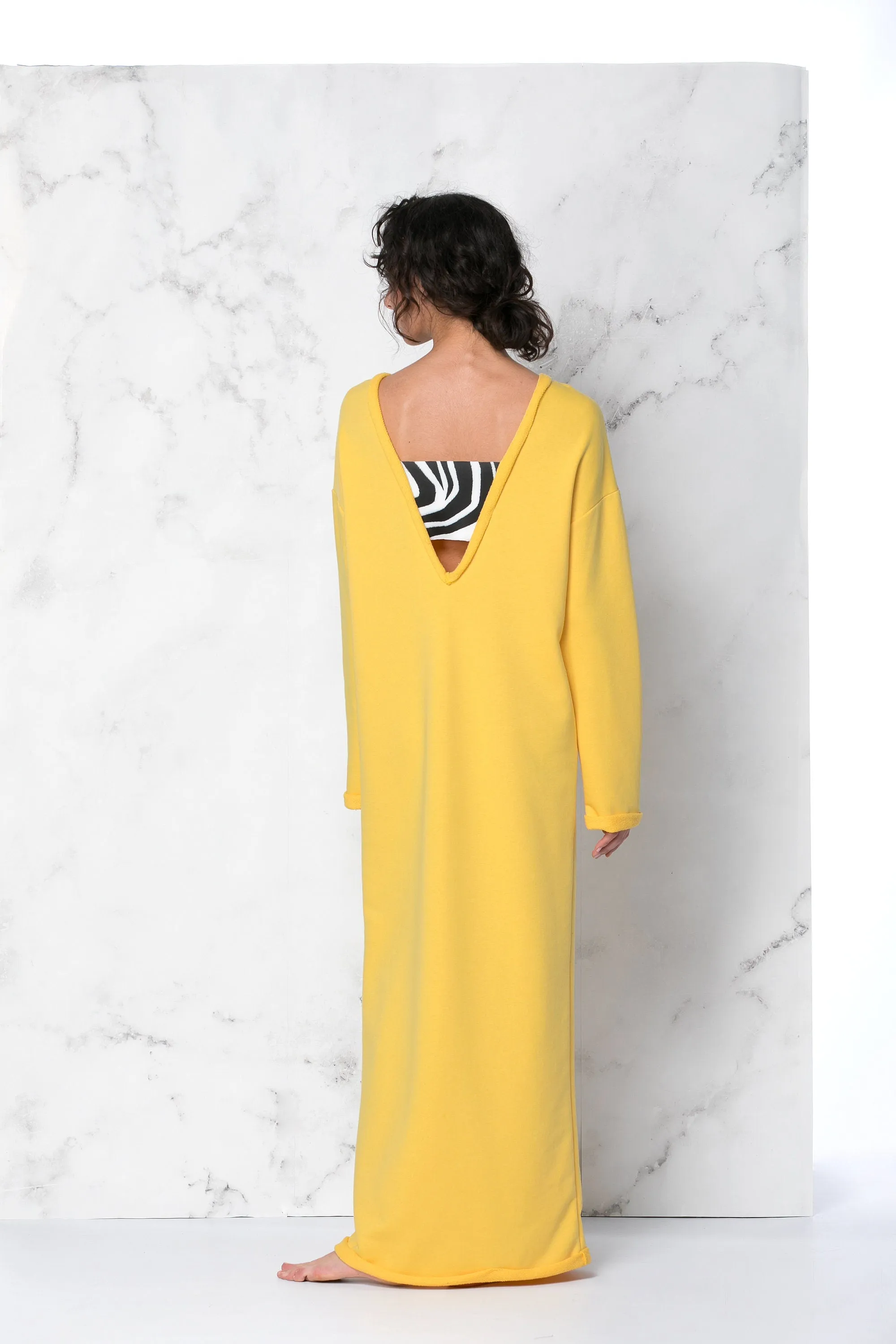 Yellow Dress, Yellow Kaftan, Yellow Maxi Dress, Backless Caftan Dress, Loungewear Dress, Cut Out Dress, Avant Garde Dress, Extravagant Dress