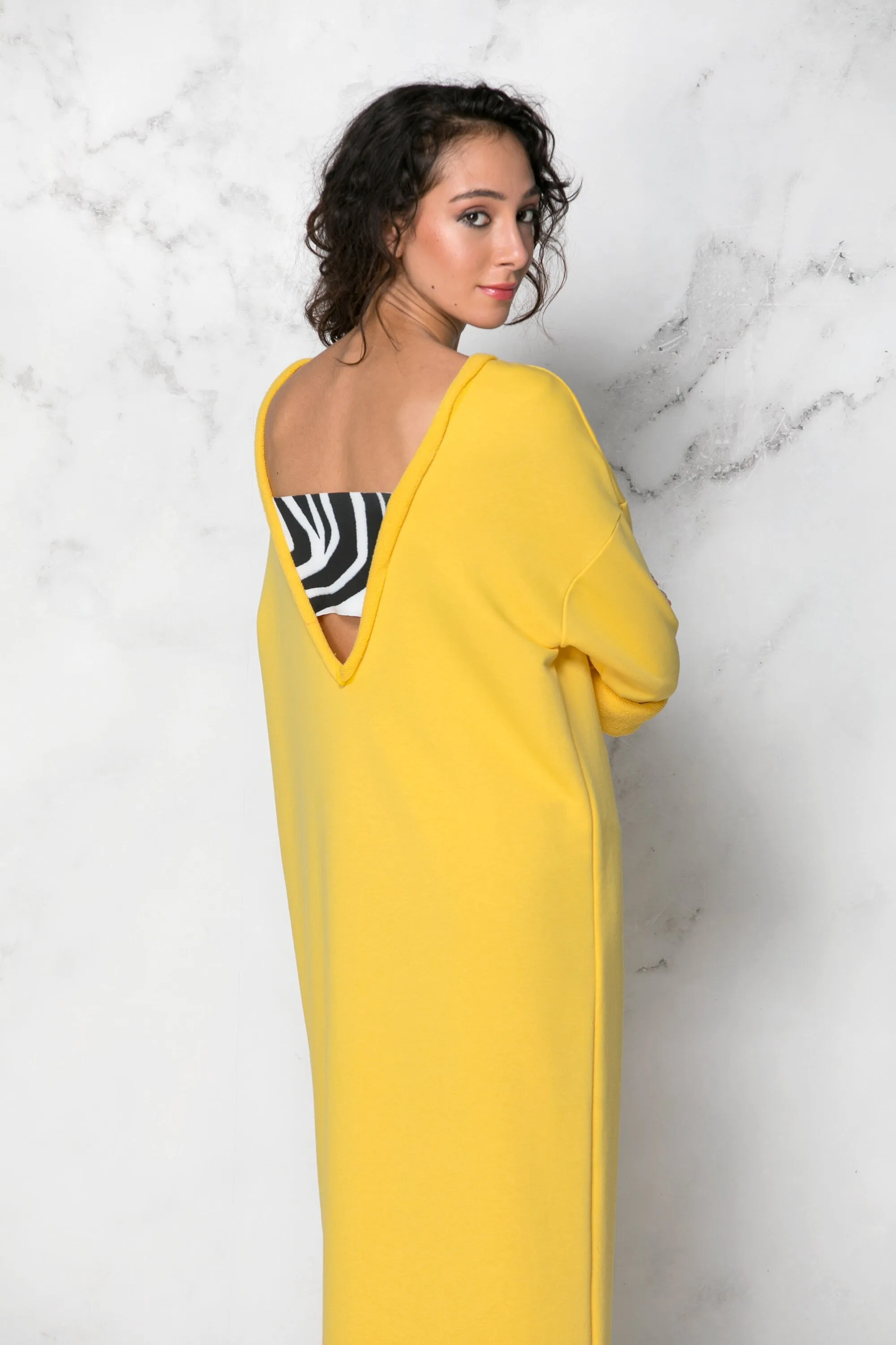 Yellow Dress, Yellow Kaftan, Yellow Maxi Dress, Backless Caftan Dress, Loungewear Dress, Cut Out Dress, Avant Garde Dress, Extravagant Dress