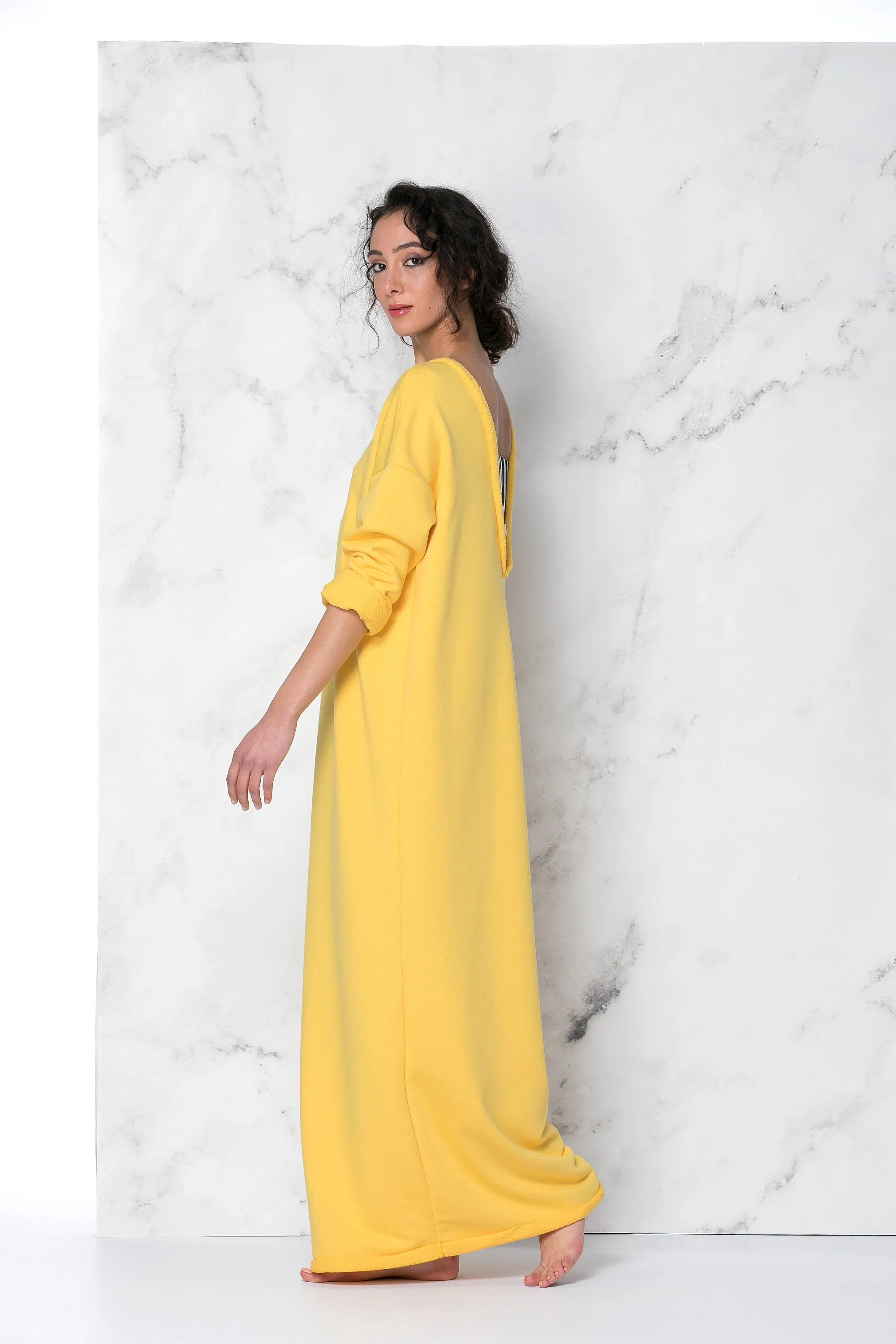 Yellow Dress, Yellow Kaftan, Yellow Maxi Dress, Backless Caftan Dress, Loungewear Dress, Cut Out Dress, Avant Garde Dress, Extravagant Dress