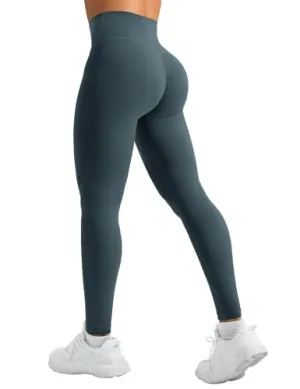 YEOREO Leggings for Women Hidden Scrunch High Waisted Yoga Pants V Cross Tummy Control Craze Compression Workout Blue Green