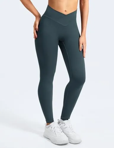 YEOREO Leggings for Women Hidden Scrunch High Waisted Yoga Pants V Cross Tummy Control Craze Compression Workout Blue Green