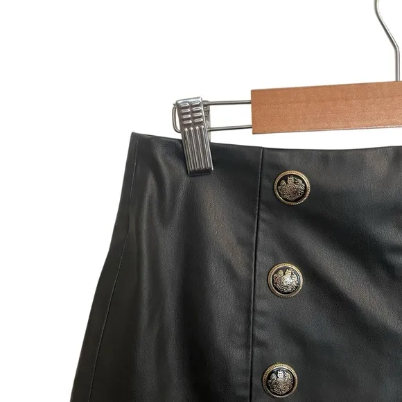 Zara High Waisted Metal Button Faux Black Leather Shorts Size MED NWT