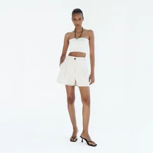Zara NWOT High Waisted Pleated Shorts Size M White High Rise Pockets