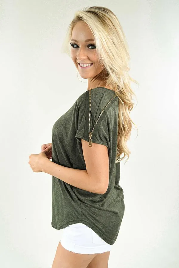 Zip It Deep Olive Top
