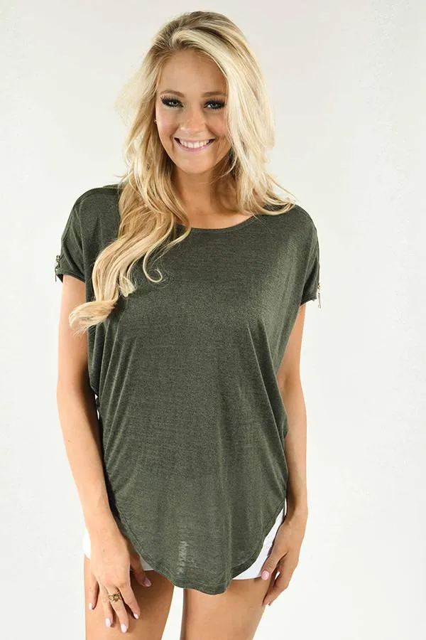 Zip It Deep Olive Top