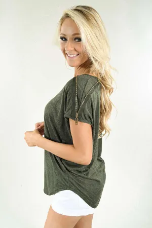 Zip It Deep Olive Top