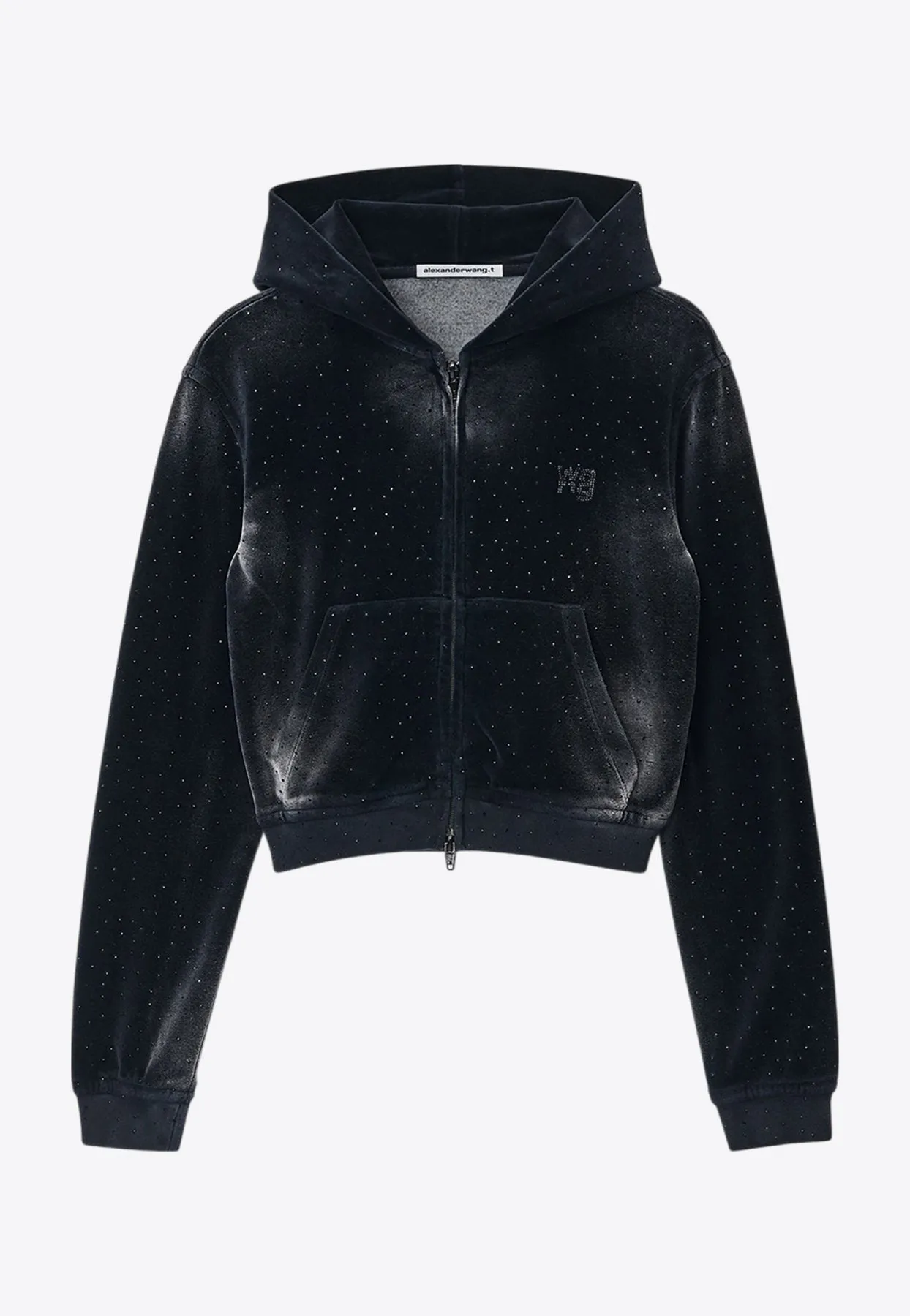 Zip-Up Beaded Cropped Hoodie
