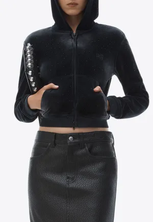 Zip-Up Beaded Cropped Hoodie