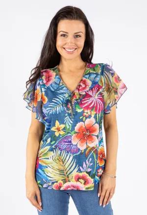 Zip-Up Floral Print Blouse