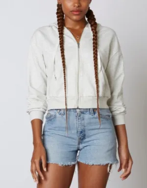 Zip Up Kangaroo Pocket  Cropped Hoodie
