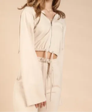 Zip Up Terry Cloth Cropped Hoodie