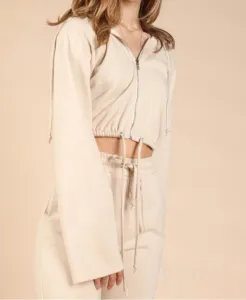 Zip Up Terry Cloth Cropped Hoodie