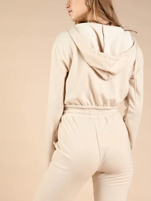 Zip Up Terry Cloth Cropped Hoodie