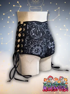 Zodiac Print Lace Up High Waisted Booty Shorts - Ready to Ship